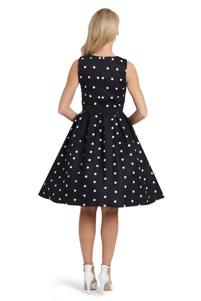 Woman's Retro Polka Dot Dress In Black-White.