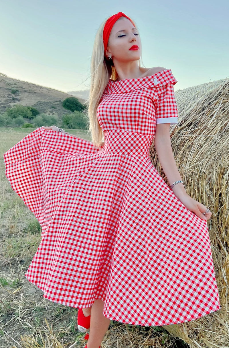 Darlene Retro Red Gingham 50's Swing Dress - Dolly and Dotty Darlene Retro Red Gingham 50's Swing Dress - Dolly and Dotty