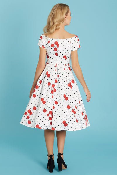 Woman's Rockabilly Polka & Cherry White Swing Dress