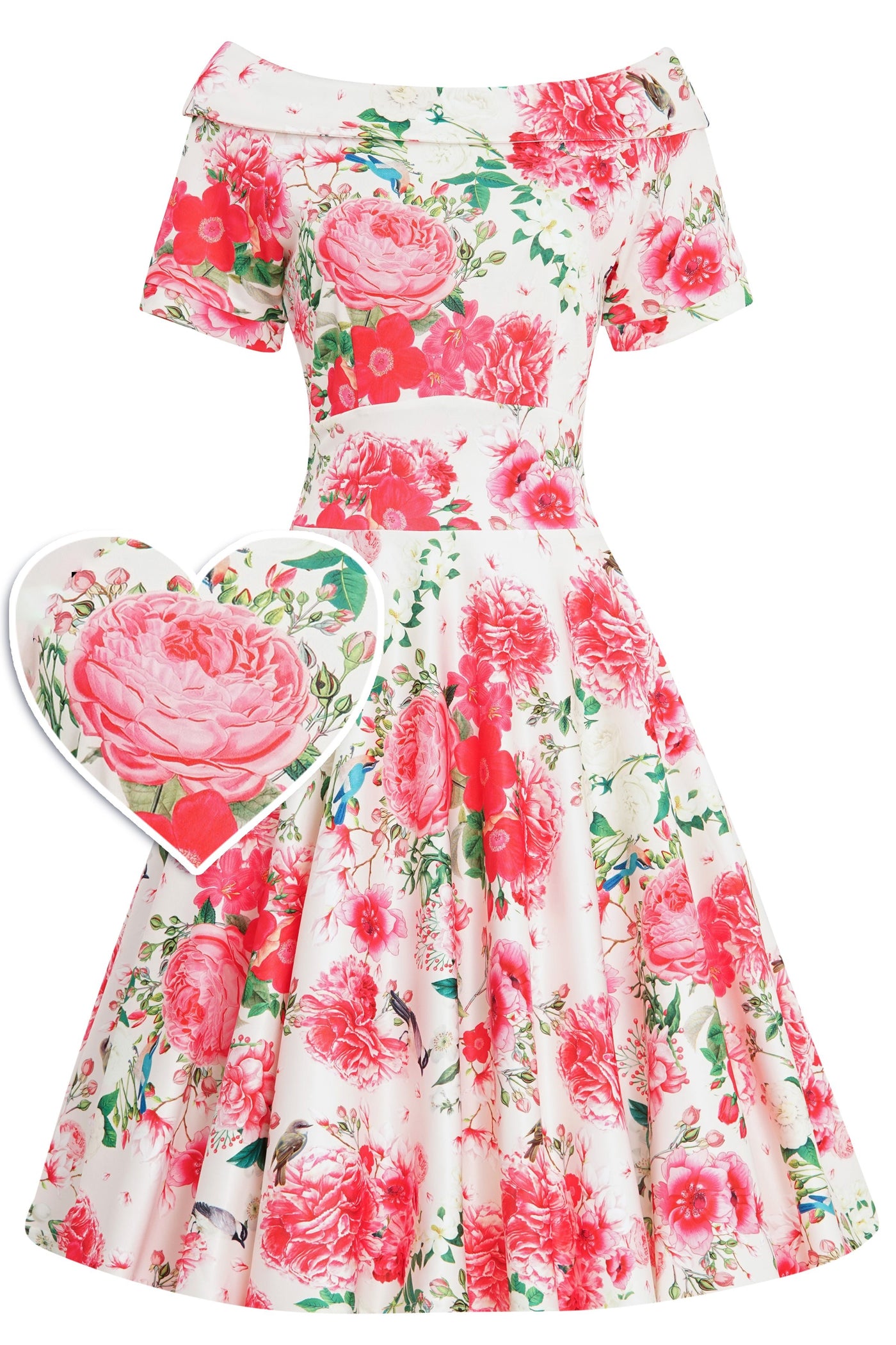 Woman's Vintage Peony Floral Tea Dress In White & Pink
