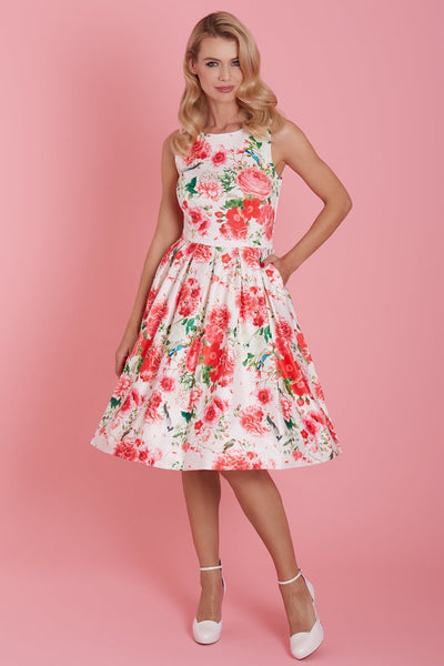 Annie White Red Floral Swing Dress