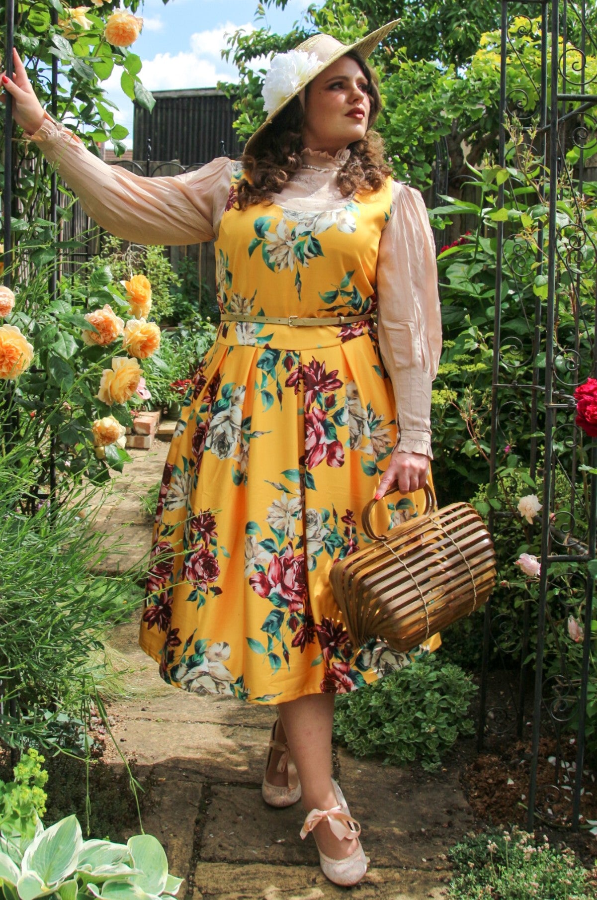 Woman's Yellow Floral Swing Dress