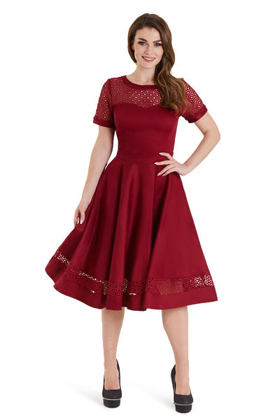 Woman's Lace Sleeved Dress in Burgundy