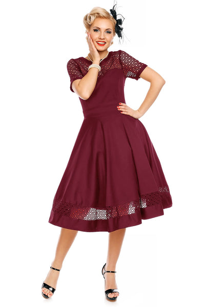 Woman's Lace Sleeved Dress in Burgundy Red