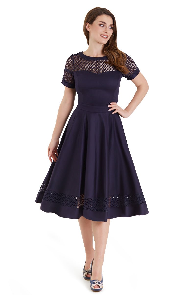 Tess Navy Blue Lace Sleeved Dress by Dolly and Dotty Tess Navy Blue Lace Sleeved Dress by Dolly and Dotty