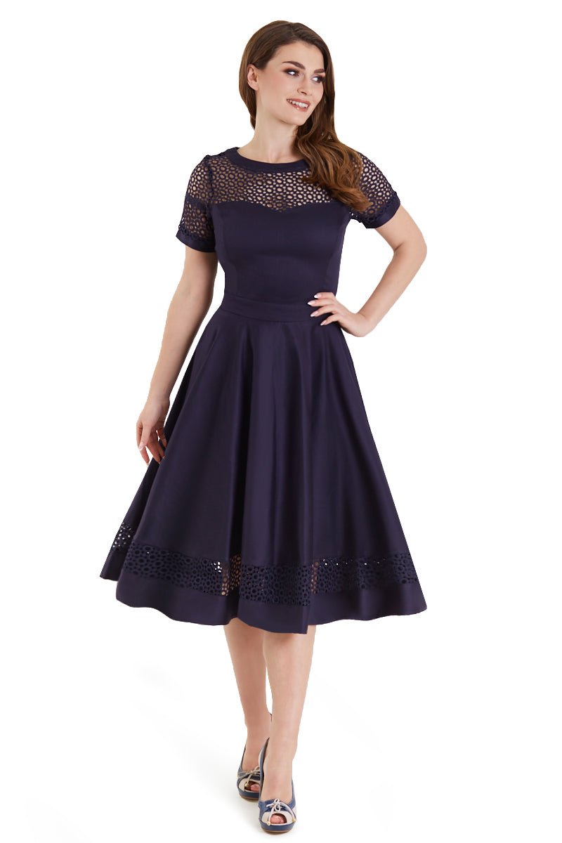 Woman's Lace Sleeved Dress in Navy Blue