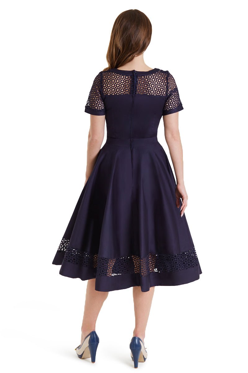 Woman's Lace Sleeved Dress in Navy Blue