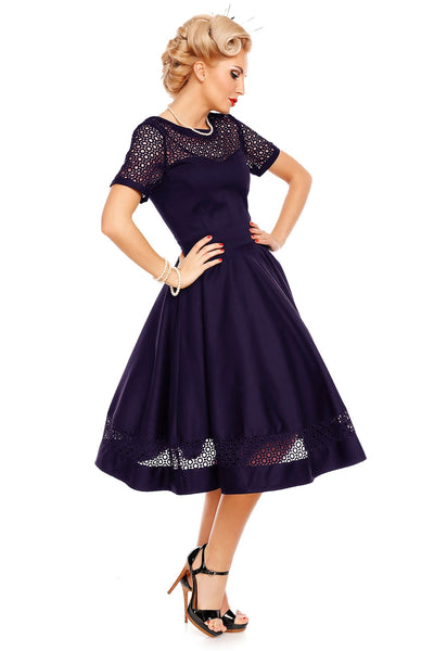 Woman's Lace Sleeved Dress in Navy Blue