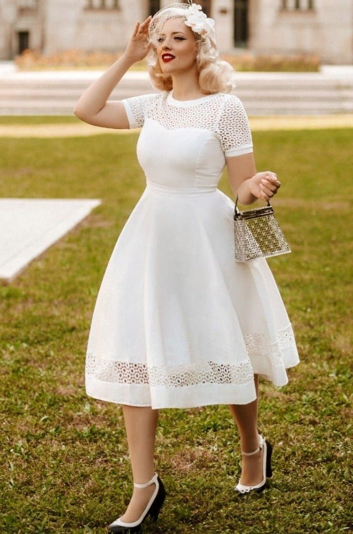 Woman's Lace Sleeved Dress in White