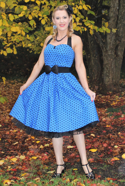 Woman's Halter Neck Royal Blue Spot Dress3