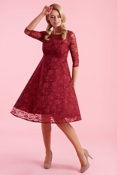 Woman's Long Sleeved Burgundy Lace Dress