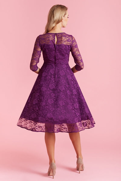 Woman's Long Sleeved Purple Lace Dress