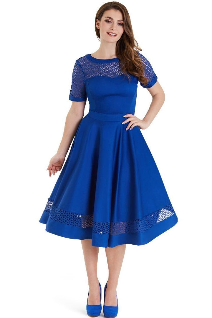 Tess Royal Blue Lace Sleeved Dress - Dolly and Dotty