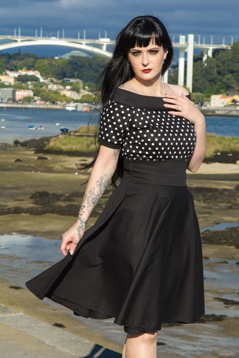 Polka Dot Womens Black Swing Dress Retro Full Circle Swing