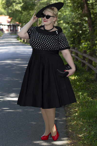 Women's Black and White Polka Dot Swing Dress