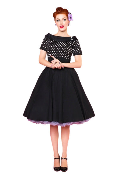 Women's Black and White Polka Dot Swing Dress
