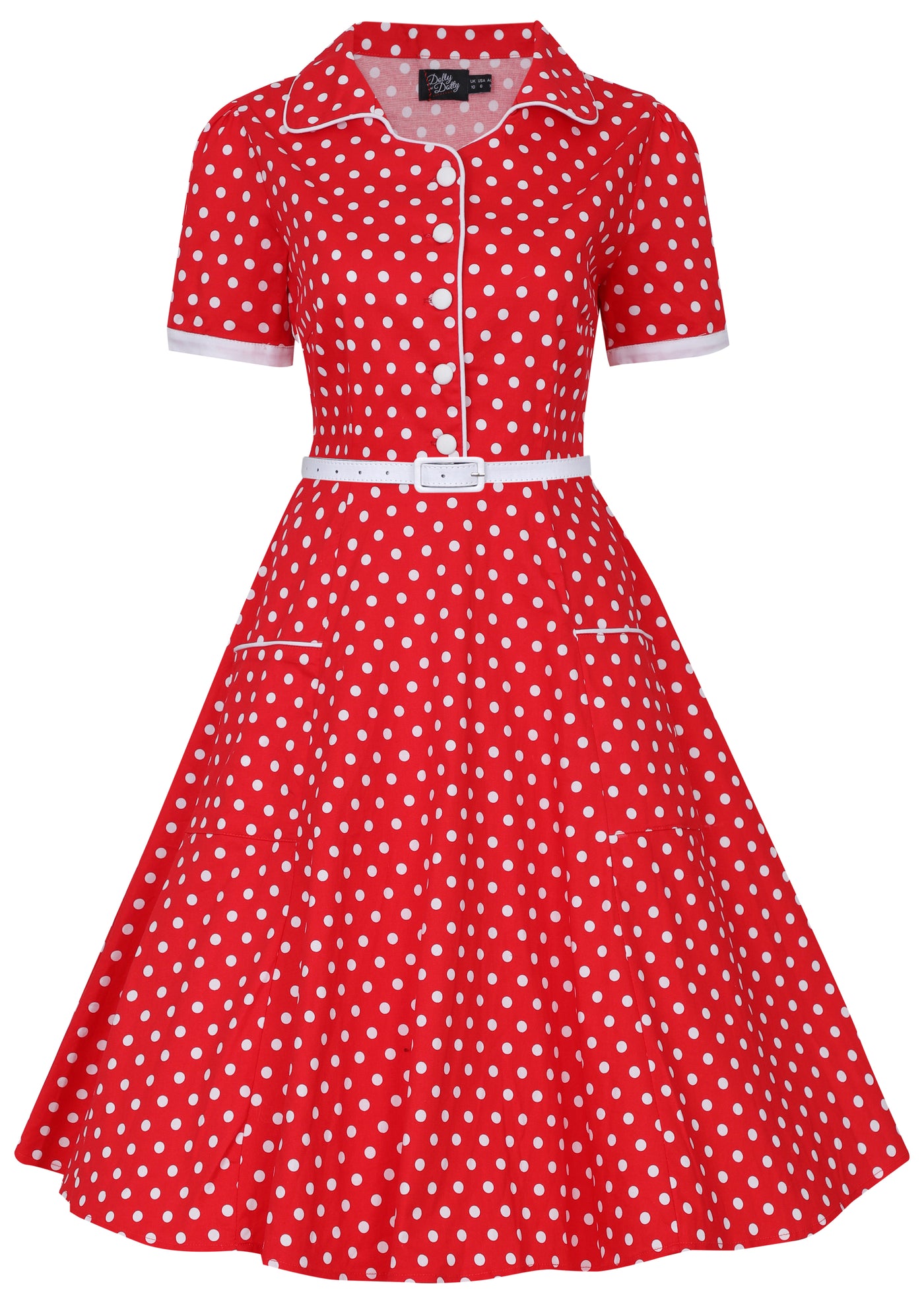 Women's Pin Up Style Shirt Dress In Classic Red & White Polka Dots