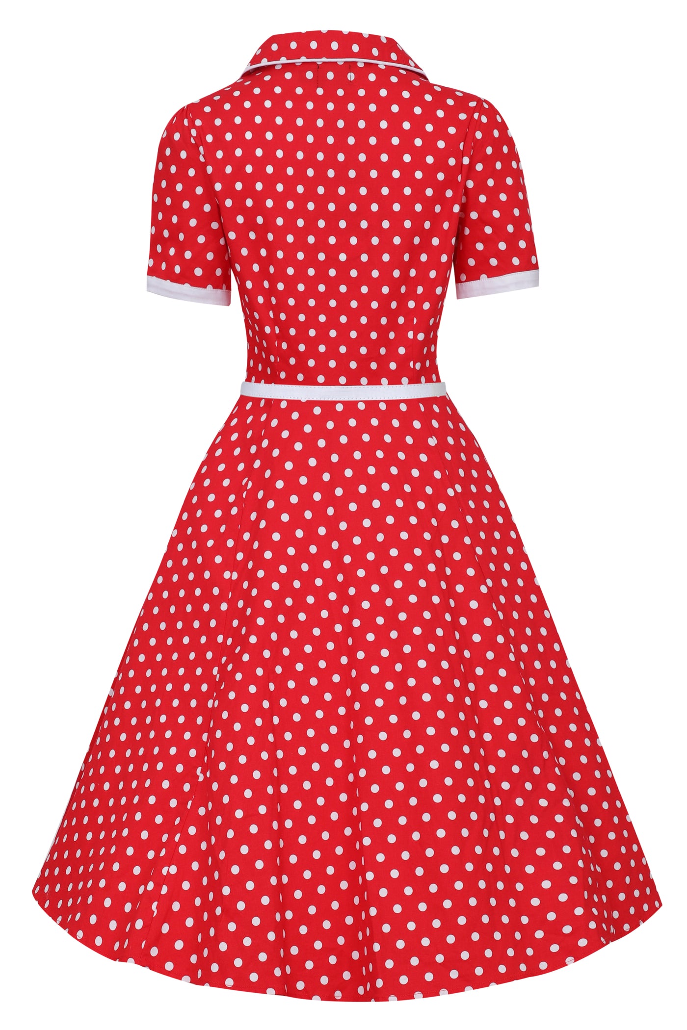 Women's Pin Up Style Shirt Dress In Classic Red & White Polka Dots