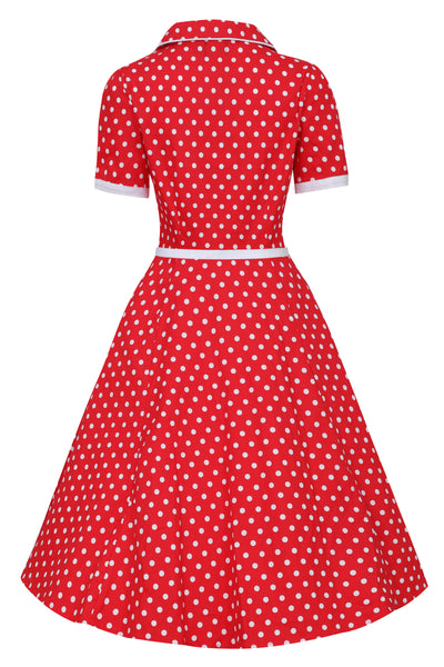 Women's Pin Up Style Shirt Dress In Classic Red & White Polka Dots