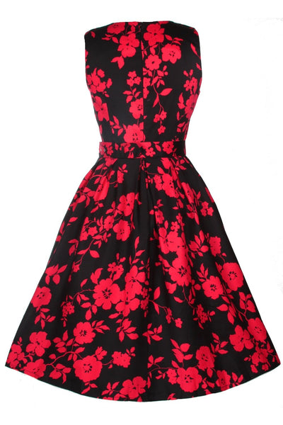 Women's Black & Red Floral Swing Dress back view