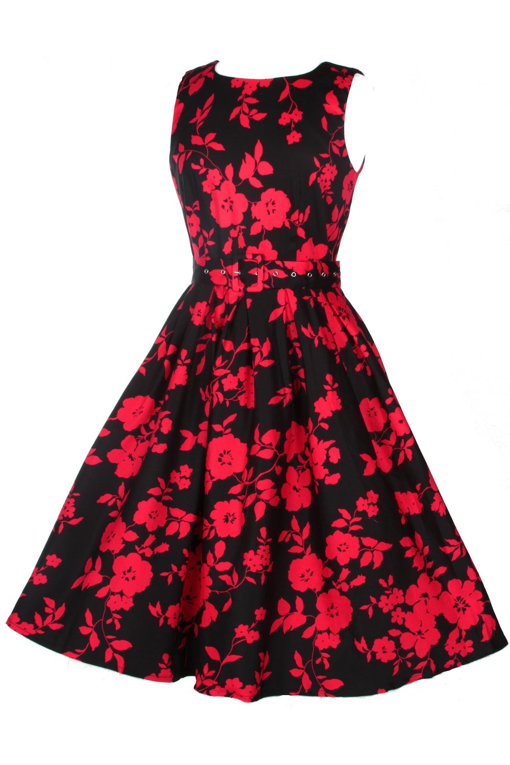 Women's Black & Red Floral Swing Dress side view