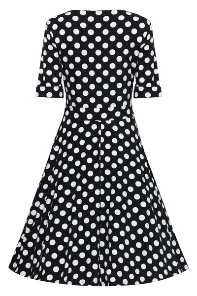 Women's Black & White Polka Knit Wrap Dress Back View