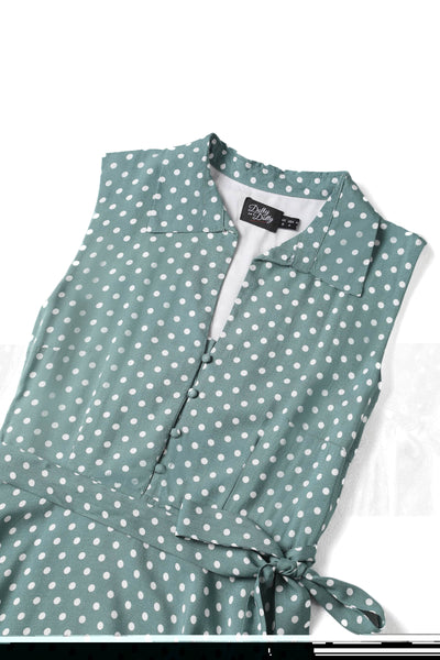 Women's Green Polka Dot Shirt Dress close up