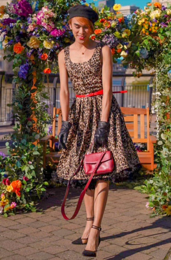 Amanda Retro Swing Dress in Brown Leopard Animal Print