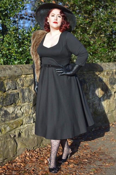 Women's Long Sleeved Black Midi Dress
