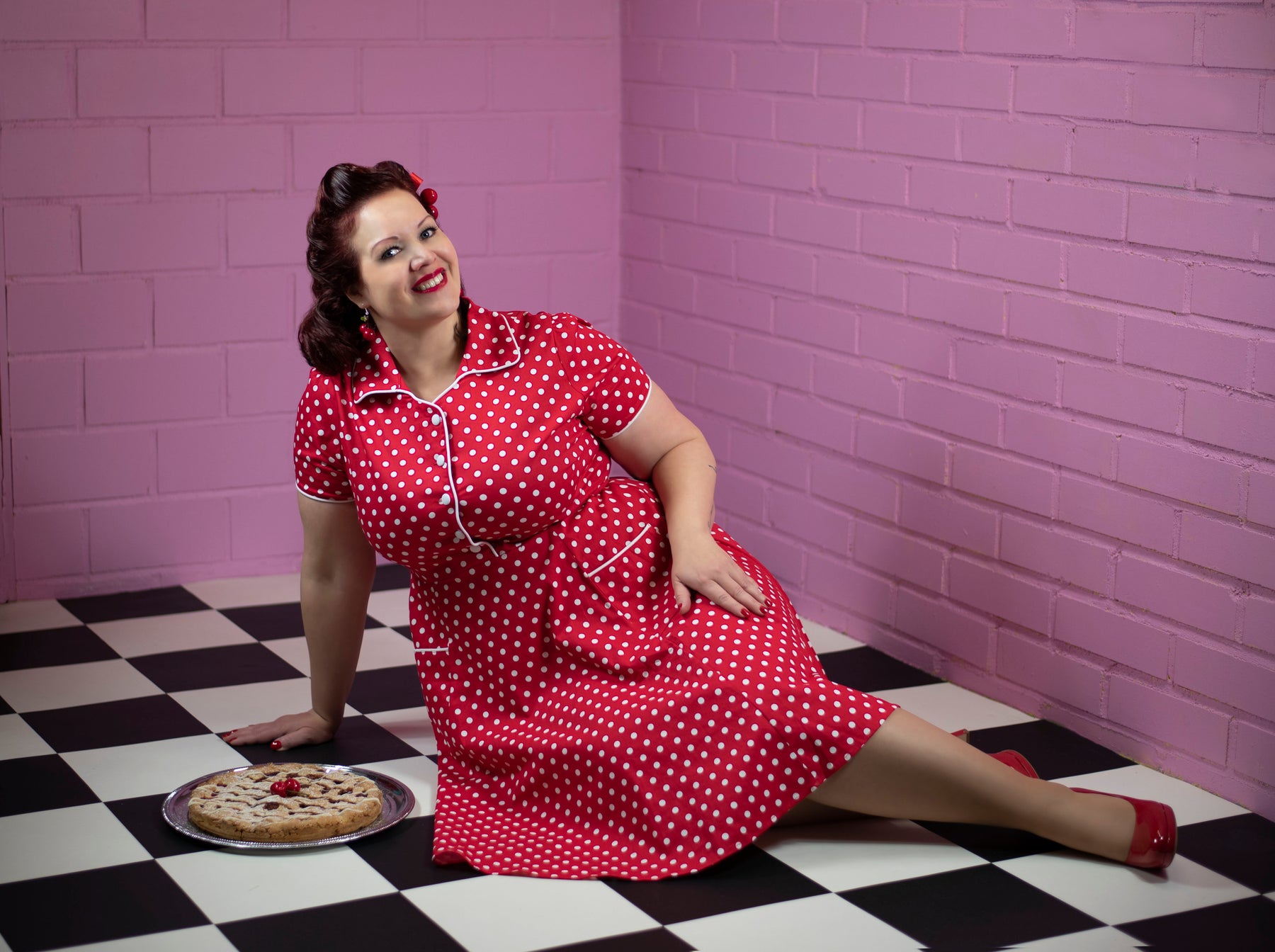 Penelope Retro Red Polka Dot Shirt Dress by Dolly and Dotty