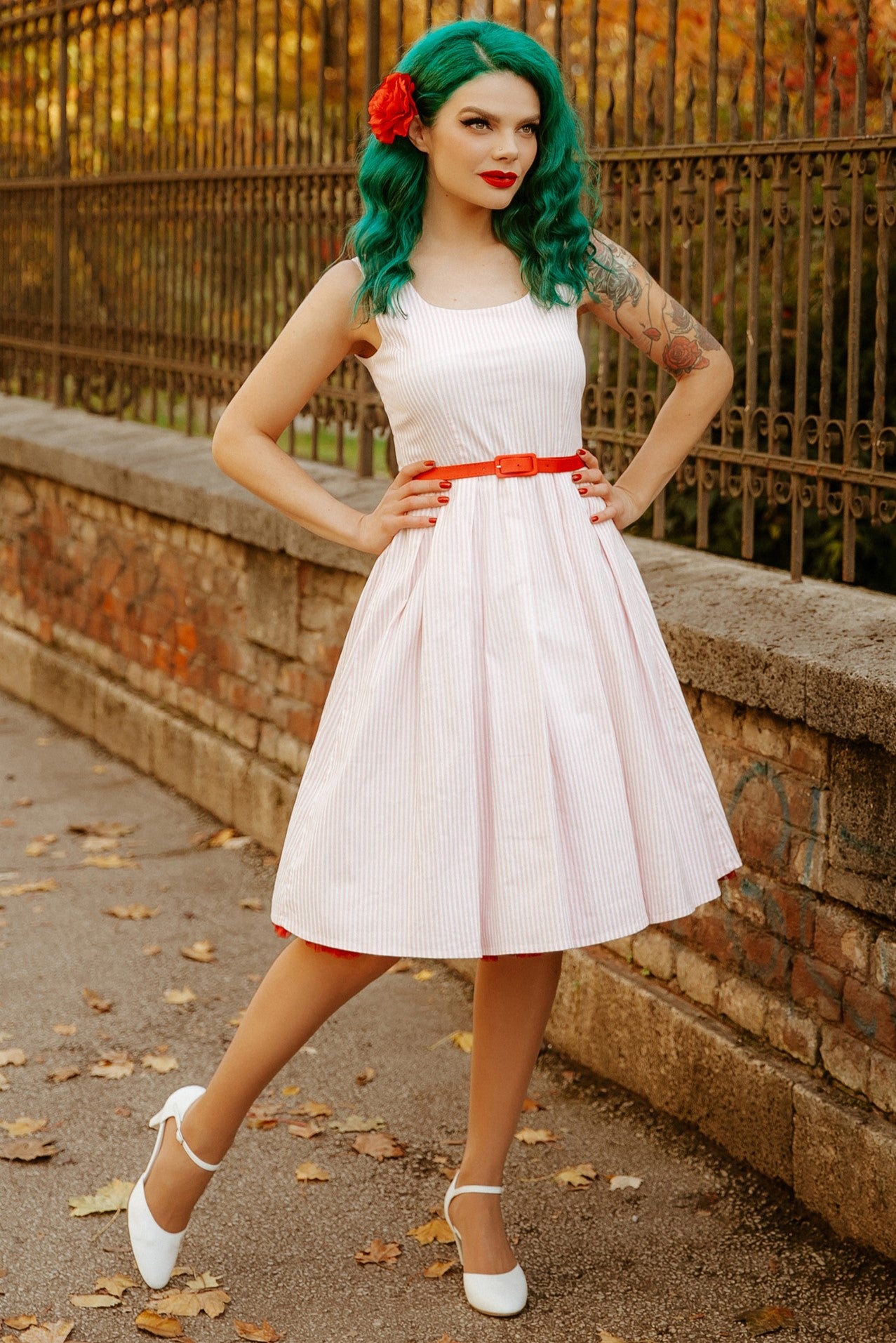 Women's  Pink Striped Swing Dress