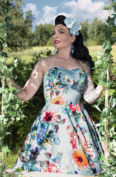 Women's Retro Blue Floral Dress