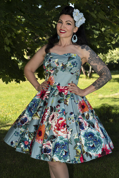 Women's Retro Blue Floral Dress