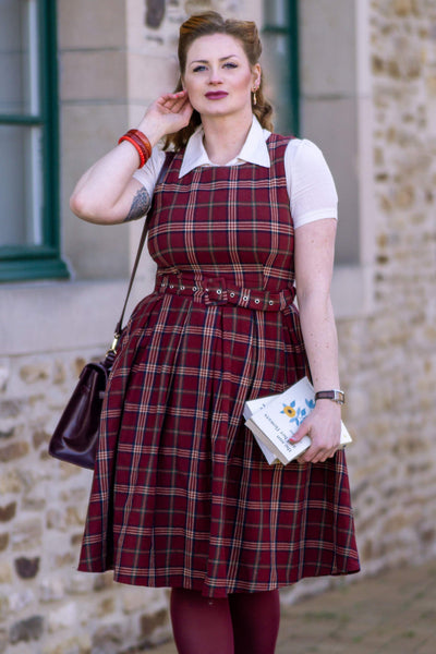Women's Vintage Burgundy Tartan Dress
