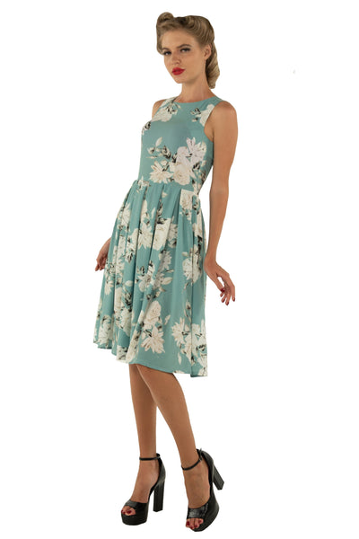 Women's Vintage Inspired Mint Floral Swing Dress