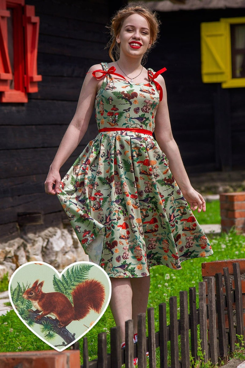 Woodland Flared Dress In Tea Green