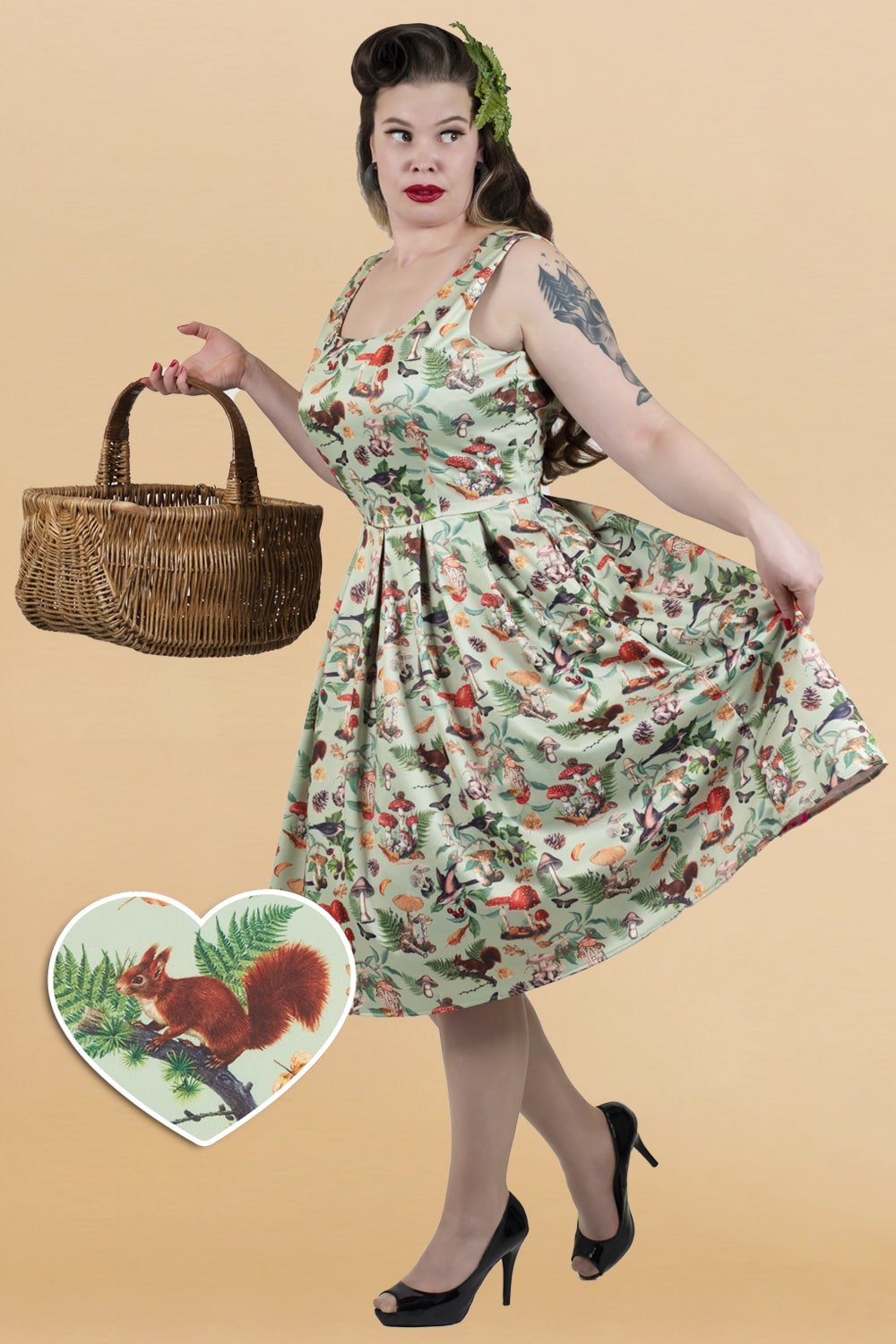 Woodland Flared Dress In Tea Green