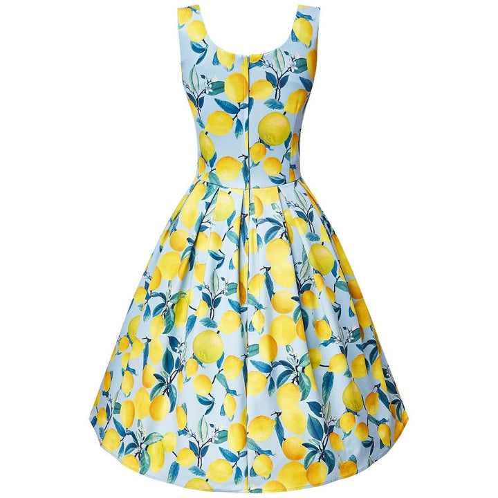 Vintage Inspired Blue Lemon Print Dress