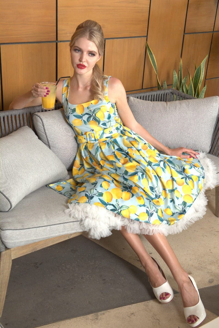 Vintage Inspired Blue Lemon Print Dress Vintage Inspired Blue Lemon Print Dress