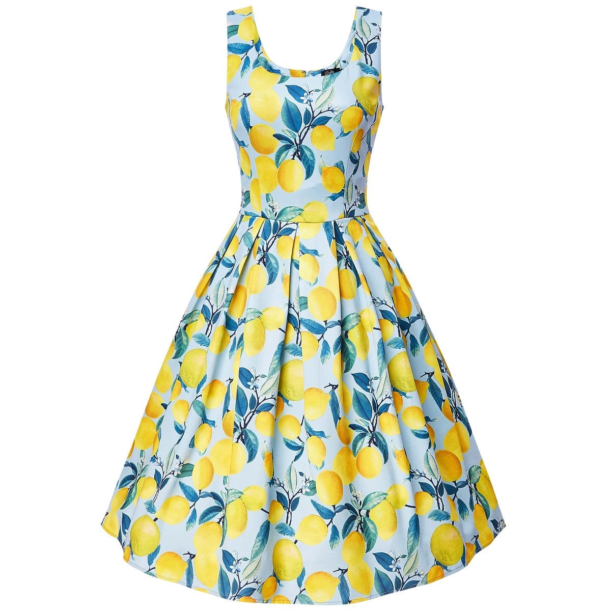 Vintage Inspired Blue Lemon Print Dress
