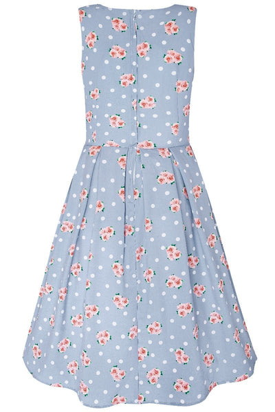 Women's Baby Blue Floral Swing Dress back