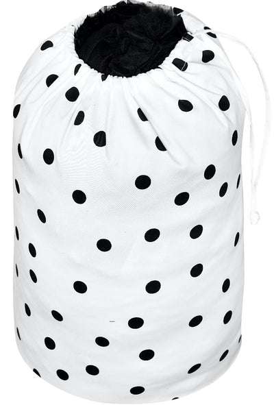 Petticoat String Tie Bag in White with Black Polka