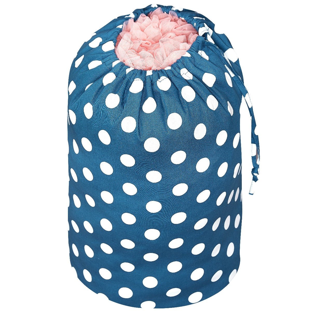Big Petticoat String Tie Bag in Dazzling Blue with White Polka Dots