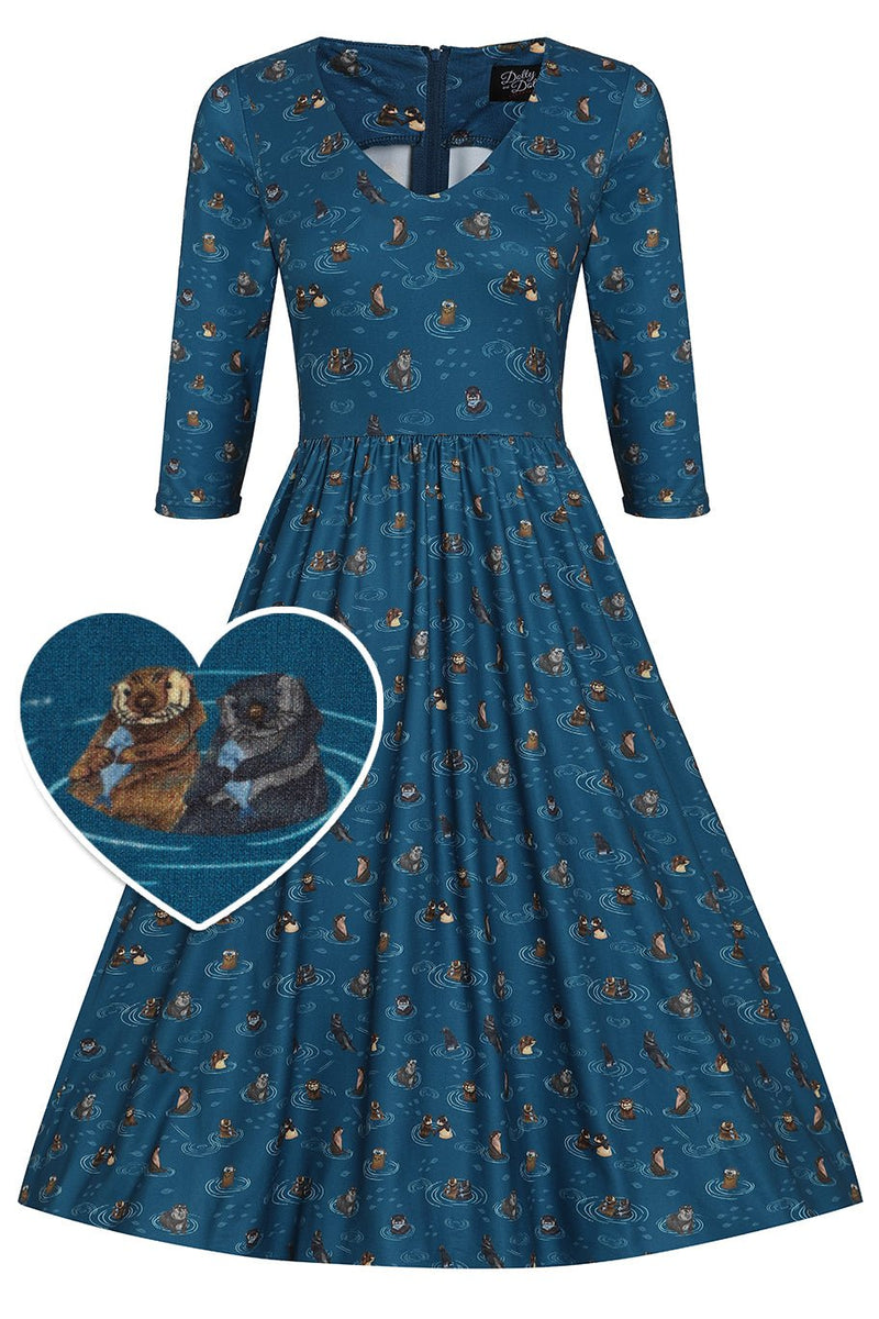billie long sleeved blue otter family dress front angle