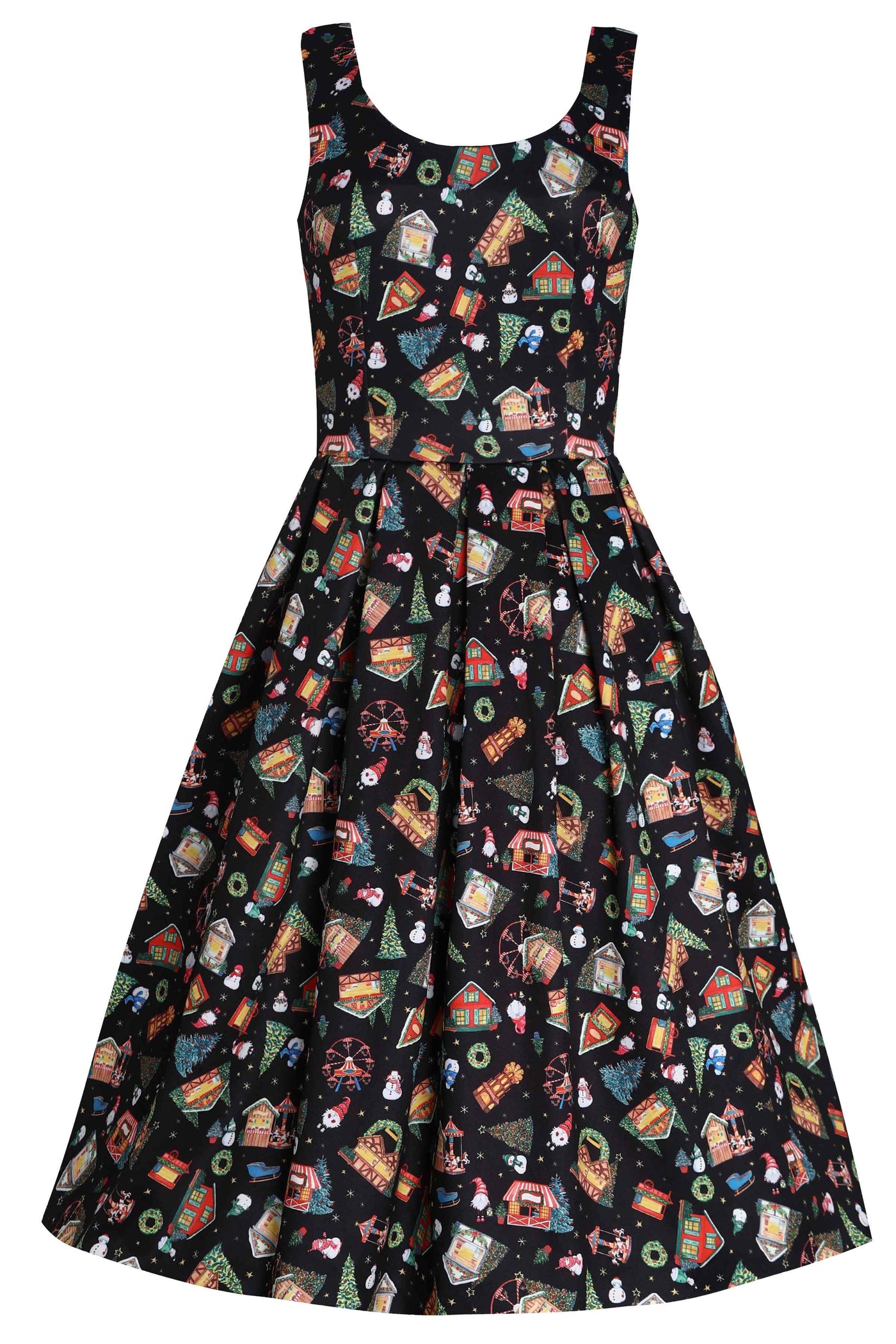 Black Christmas Fair Print Dress