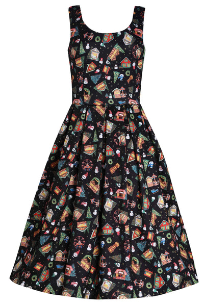 Black Christmas Fair Print Dress