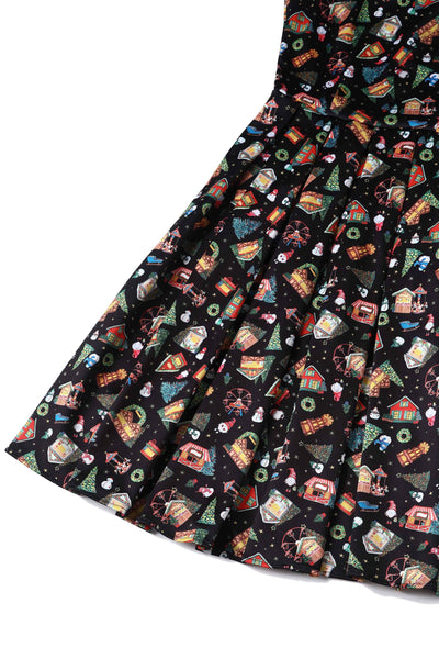 Black Christmas Fair Print Dress