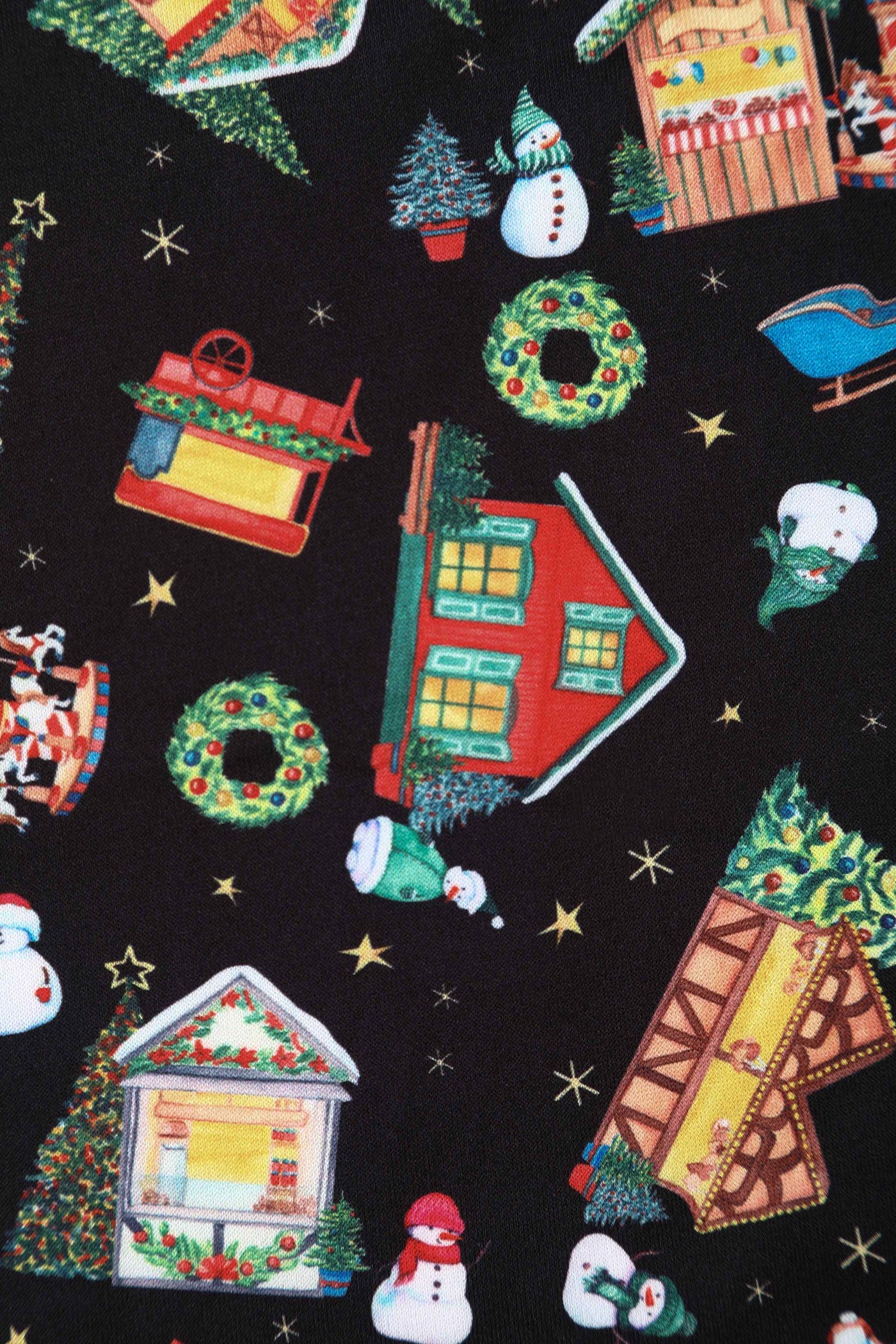 Black Christmas Fair Print Dress