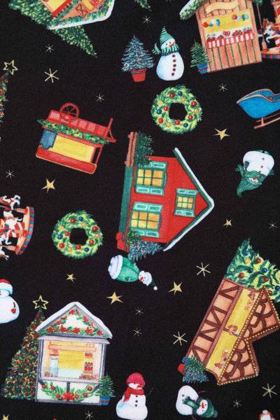 Black Christmas Fair Print Dress