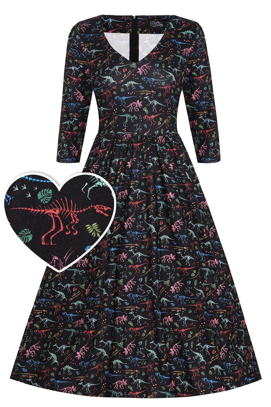 Billie Black Dinosaur Skeleton Fossil Dress